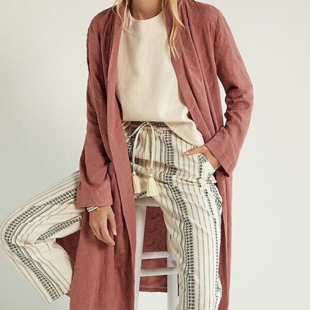 Anthropologie BB Dakota Pink Eyelet Long Sleeve Duster Cardigan XL